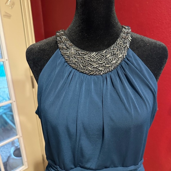 London Times Blue Beaded Halter Cocktail Dress Women’s Sz 10 - Picture 2 of 9